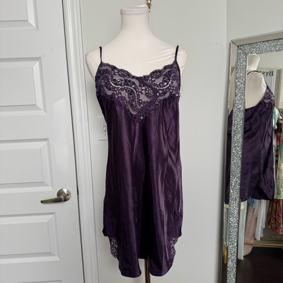Vintage Elegant Purple Lace Trim Slip Dress Dark Fairycore Whimsygoth M - Picture 2 of 8